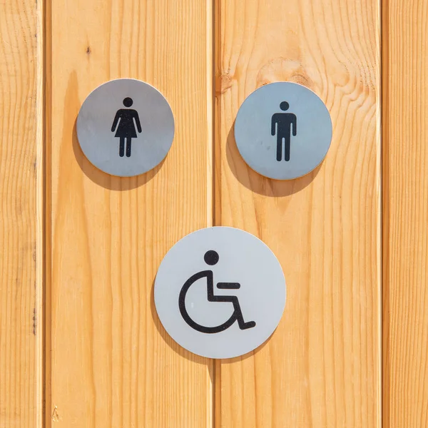 Ikoner Placerade Dörren Till Offentlig Toalett Män Kvinnor Och Funktionshindrade — Stockfoto