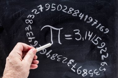 Tahtaya tebeşirle yazılmış pi sayısı, rakamla eşdeğer.