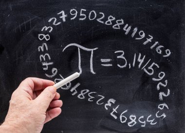 Tahtaya tebeşirle yazılmış pi sayısı, rakamla eşdeğer.