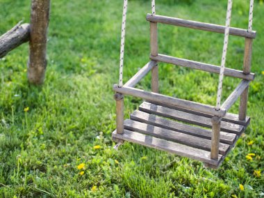 Boş Ahşap Salla Yeşil Çimenli Bahçede Yakın plan