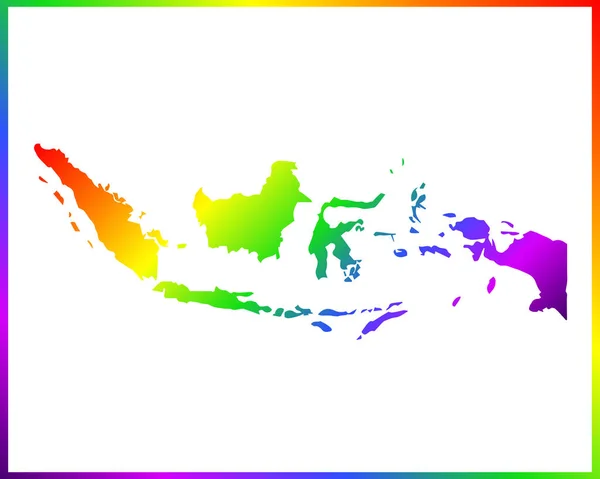 Regenboog Gekleurde Gradiënt Kaart Van Land Indonesië Geïsoleerd Witte Achtergrond — Stockvector