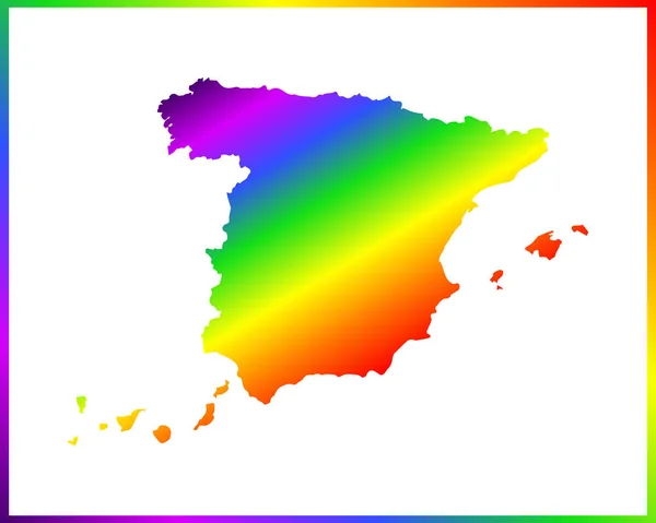 Ουράνιο Τόξο Χρωματισμένο Κλίση Χάρτη Της Χώρας Ισπανία Απομονωμένο Λευκό — Διανυσματικό Αρχείο