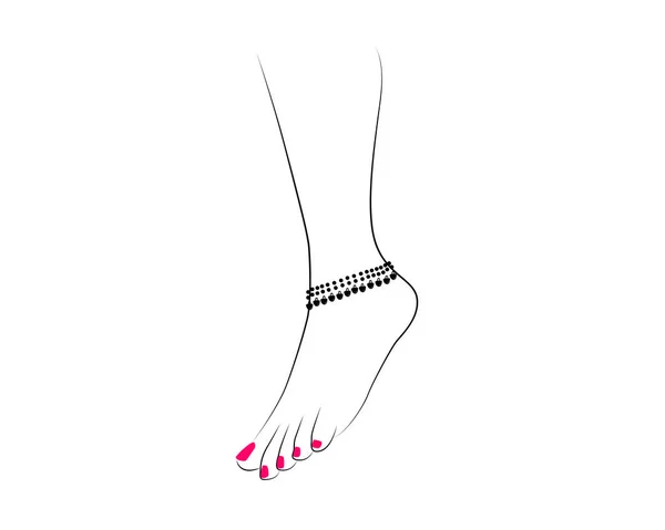 Beautiful Indian Woman Feet Drawing Anklet Pink Nail Polish Isolated — Wektor stockowy