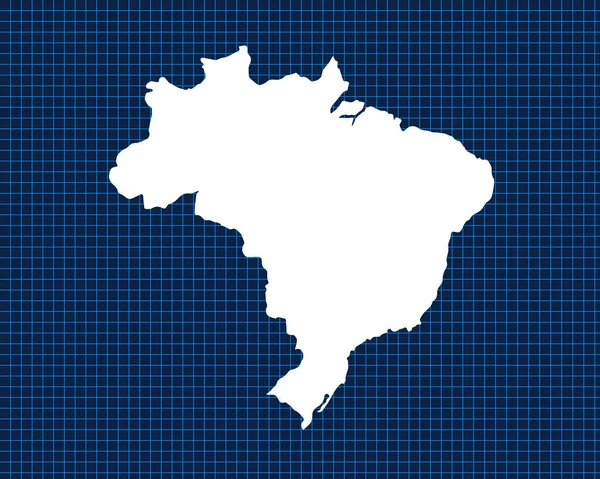 ブラジルの暗い背景を持つ青いネオングリッド上に隔離された白い地図のデザイン ベクトル図 — ストックベクタ