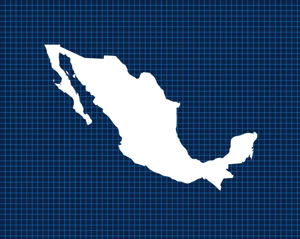 メキシコの暗い背景を持つ青いネオングリッド上に隔離された白い地図のデザイン ベクトル図 — ストックベクタ