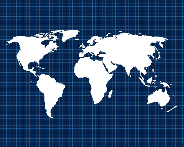 Λευκό Χρώμα World Map Design Isolated Blue Neon Grid Διανυσματική — Διανυσματικό Αρχείο