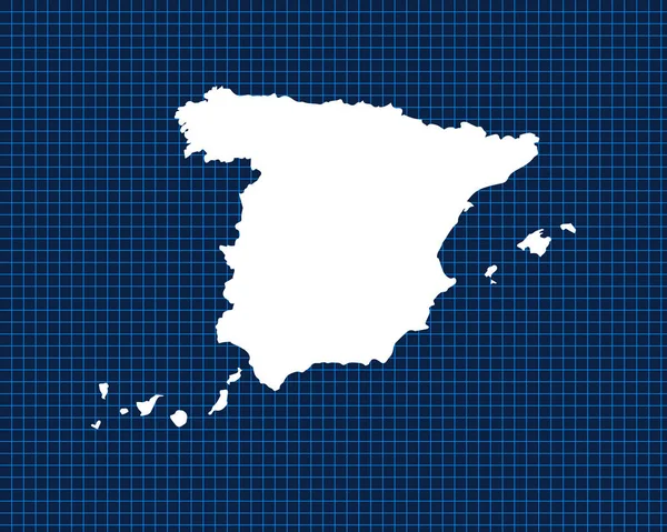 スペインの暗い背景を持つ青いネオングリッド上に隔離された白い地図のデザイン ベクトル図 — ストックベクタ