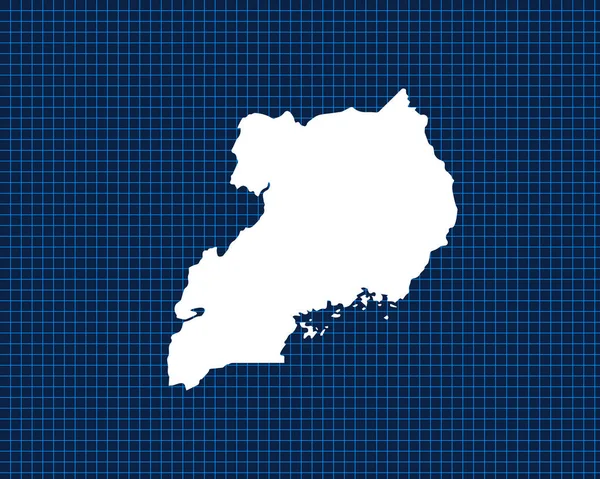 ウガンダの暗い背景と青いネオングリッド上に隔離された白い地図のデザイン ベクトル図 — ストックベクタ