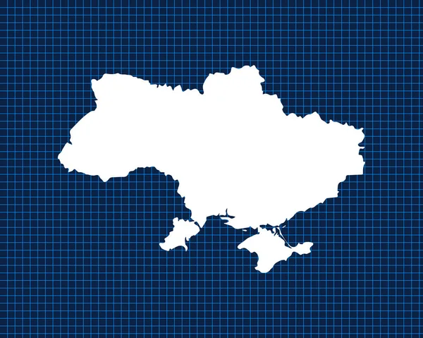 ウクライナの暗い背景を持つ青いネオングリッド上に隔離された白い地図のデザイン ベクトル図 — ストックベクタ