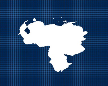 Beyaz harita tasarımı, Venezuela 'nın koyu arka planına sahip mavi neon ızgarada izole edildi - vektör illüstrasyonu