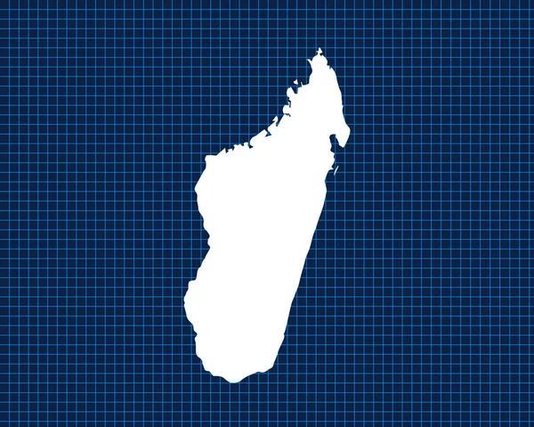 マダガスカルの暗い背景を持つ青いネオングリッド上に隔離された白い地図のデザイン ベクトル図 — ストックベクタ