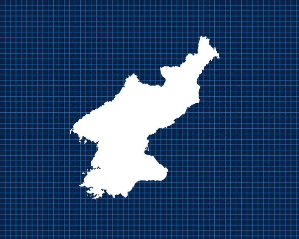 在蓝色霓虹灯网格上孤立的白色地图的设计 以朝鲜国家为背景 矢量图解 — 图库矢量图片