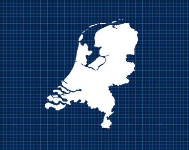 Hollanda 'nın koyu arkaplanı ile mavi neon ızgarada izole edilmiş beyaz harita tasarımı - vektör illüstrasyonu