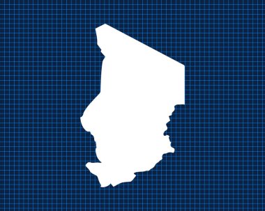 Beyaz harita tasarımı, ülkenin karanlık arka planına sahip mavi neon ızgarada izole edildi - vektör çizimi