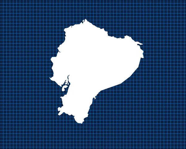 エクアドルの暗い背景を持つ青いネオングリッド上に隔離された白い地図のデザイン ベクトル図 — ストックベクタ