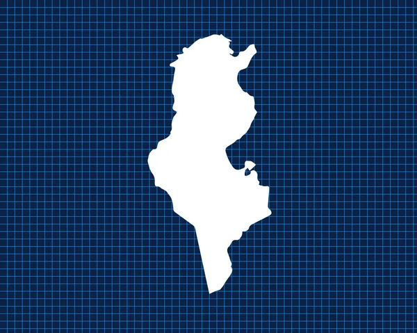 チュニジアの暗い背景を持つ青いネオングリッド上に隔離された白い地図のデザイン ベクトル図 — ストックベクタ