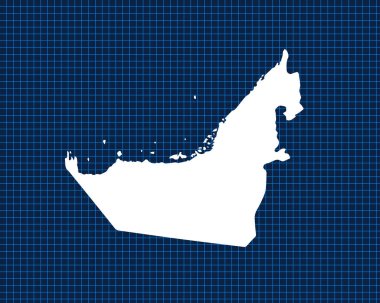 Beyaz harita tasarımı, Birleşik Arap Emirlikleri 'nin koyu arkaplanlı mavi neon şebekesinde izole edildi - vektör illüstrasyonu