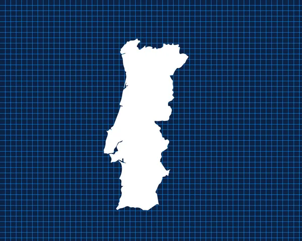 在蓝色霓虹灯网格上孤立的白色地图设计 葡萄牙国家黑暗背景 矢量图解 — 图库矢量图片