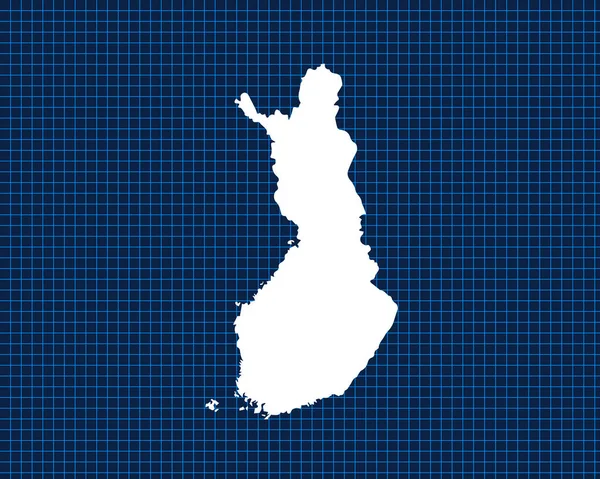フィンランドの暗い背景を持つ青いネオングリッド上に隔離された白い地図のデザイン ベクトル図 — ストックベクタ