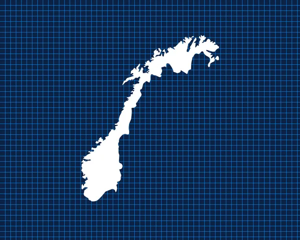 在蓝色霓虹灯网格上孤立的白色地图设计 挪威国家的黑暗背景 矢量图解 — 图库矢量图片