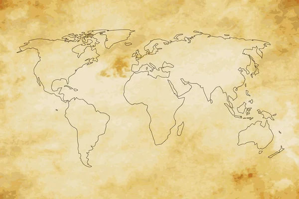 Коричневая Онлайн Карта Мира Изолированная Фоне Старой Бумажной Текстуры Гранжа — стоковый вектор