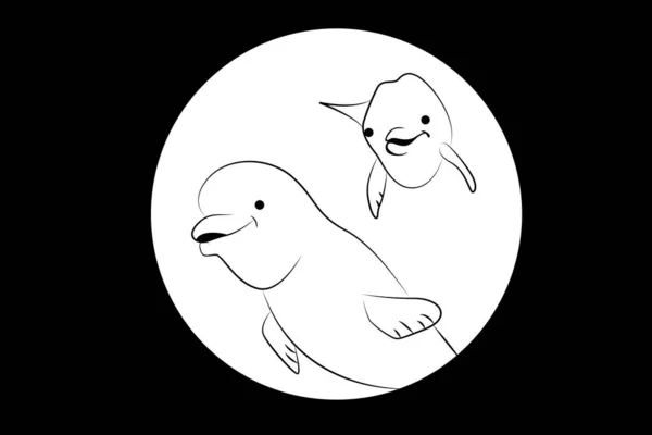 Gyönyörű Delfin Elszigetelt Fehér Kör Sötét Fekete Háttér Vektor Illusztráció — Stock Vector