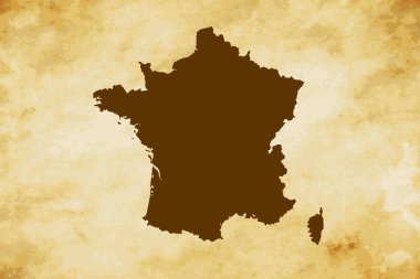 Kahverengi Ülke Fransa haritası eski kağıt grunge doku arka planı - vektör illüstrasyonu