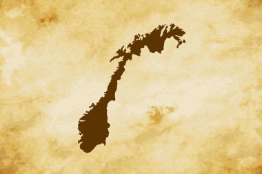 Norveç 'in kahverengi haritası eski kağıt grunge doku arka planında izole edildi - vektör illüstrasyonu
