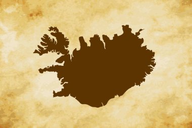 İzlanda 'nın kahverengi haritası eski kağıt grunge doku arka planında izole edilmiş - vektör illüstrasyonu