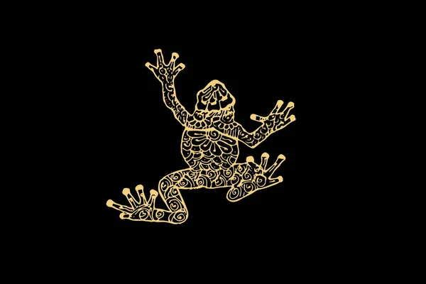 黒い背景に金の色が孤立したカエルのためのZentangleアート ベクトル図 — ストックベクタ