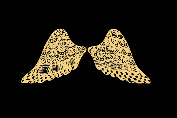 Zentangle Τέχνη Για Μεγάλες Φτερούγες Χρυσό Χρώμα Απομονώνονται Σκούρο Μαύρο — Διανυσματικό Αρχείο