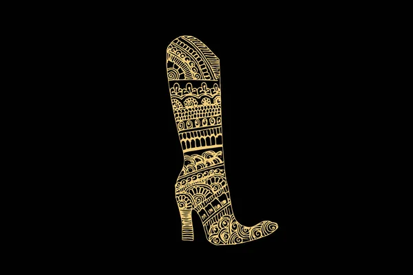 Zentangle Kunst Voor Vrouw Boot Met Gouden Kleur Geïsoleerd Donker — Stockvector