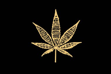 Esmer arka planda izole edilmiş altın rengi ot yaprakları için Zentangle sanatı - vektör illüstrasyonu