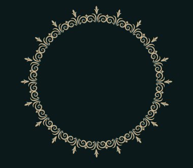 Soyut çiçek elementlerinin klasik yuvarlak çerçeve tasarımı kavramı koyu yeşil arka planda izole edilmiş - vektör illüstrasyonu