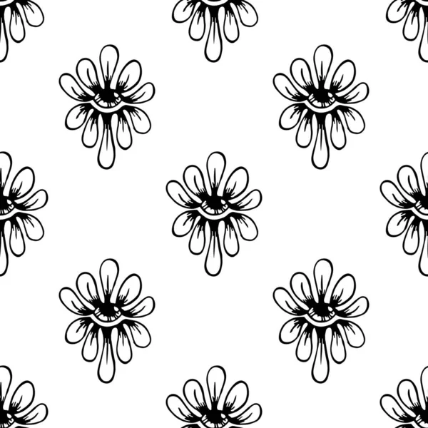 Beautiful Abstract Black Floral Art Isolated White Background Seamless Pattern — Stock Vector