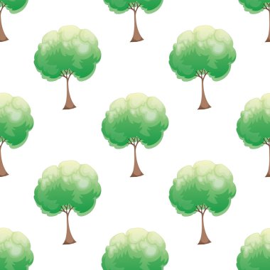 Beyaz arkaplanda izole edilmiş güzel yeşil ağaçlar kusursuz desendedir - vektör çizimi