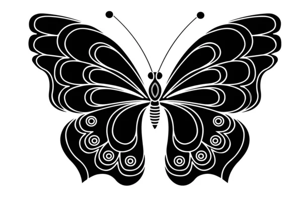 Art Numérique Papillon Noir Isolé Sur Fond Blanc Illustration Vectorielle — Image vectorielle