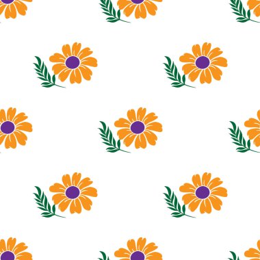 Beyaz arkaplanda yeşil yapraklı güzel sarı çiçek kusursuz desendedir - vektör illüstrasyonu