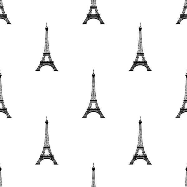 Mooie Zwarte Eifel Toren Geïsoleerd Witte Achtergrond Naadloos Patroon Vector — Stockvector