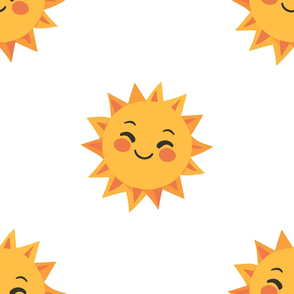 Kids Cartoon Style Designed Yellow Sun Full Smile Isolated White — Stock Vector