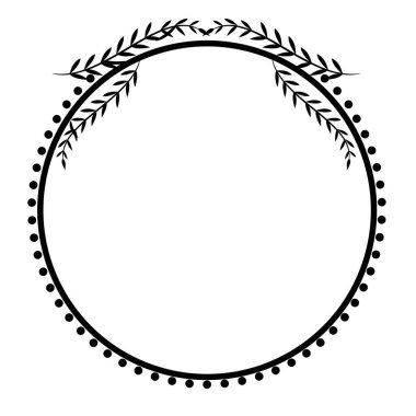 Beyaz arkaplanda izole edilmiş noktaları olan güzel yapraklı yuvarlak çerçeve - vektör çizimi