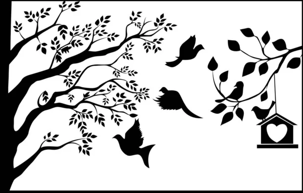 Красивое Дерево Голубями Силуэт Любви Птиц Выделенный Белом Фоне Векторная — стоковый вектор