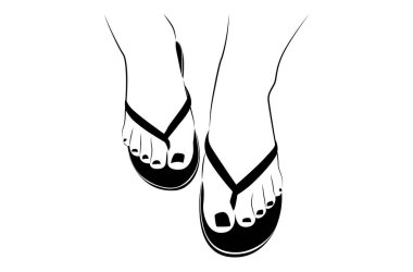 Beyaz arka planda izole edilmiş sandaletli ve siyah tırnaklı güzel kadın ayakları - vektör illüstrasyonu