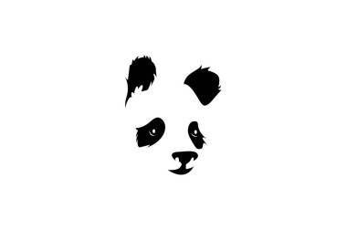 Panda, beyaz arkaplanda izole edilmiş, yakın plan sanatsal çizimle karşı karşıya - vektör çizimi