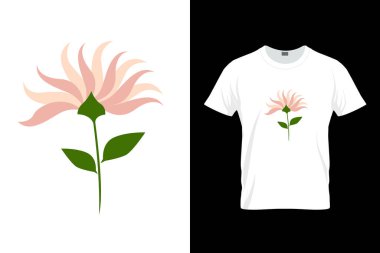 Beyaz arkaplanda yeşil yapraklı pembe çiçek konsepti - vektör illüstrasyonu 