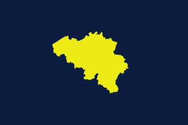 Ülke Belçika 'nın koyu mavi arka planında izole edilmiş sarı harita - vektör illüstrasyonu