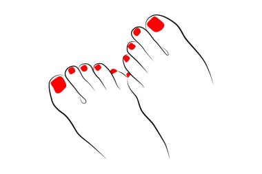 Güzel kadın ayakları, beyaz arka planda izole edilmiş kırmızı tırnak çizgisi ile yakın plan - vektör illüstrasyonu