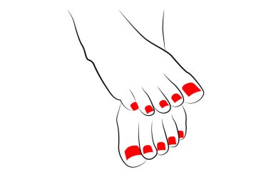 Beyaz arka planda izole edilmiş kırmızı tırnaklı güzel kadın ayakları - vektör illüstrasyonu