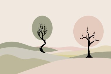 Dağların ve ağaçların basit doğa tasarımı - vektör illüstrasyonu