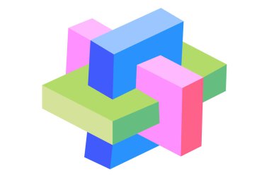 Geometrik 3D küp tasarımı kavramı beyaz arkaplanda izole edildi - vektör illüstrasyonu